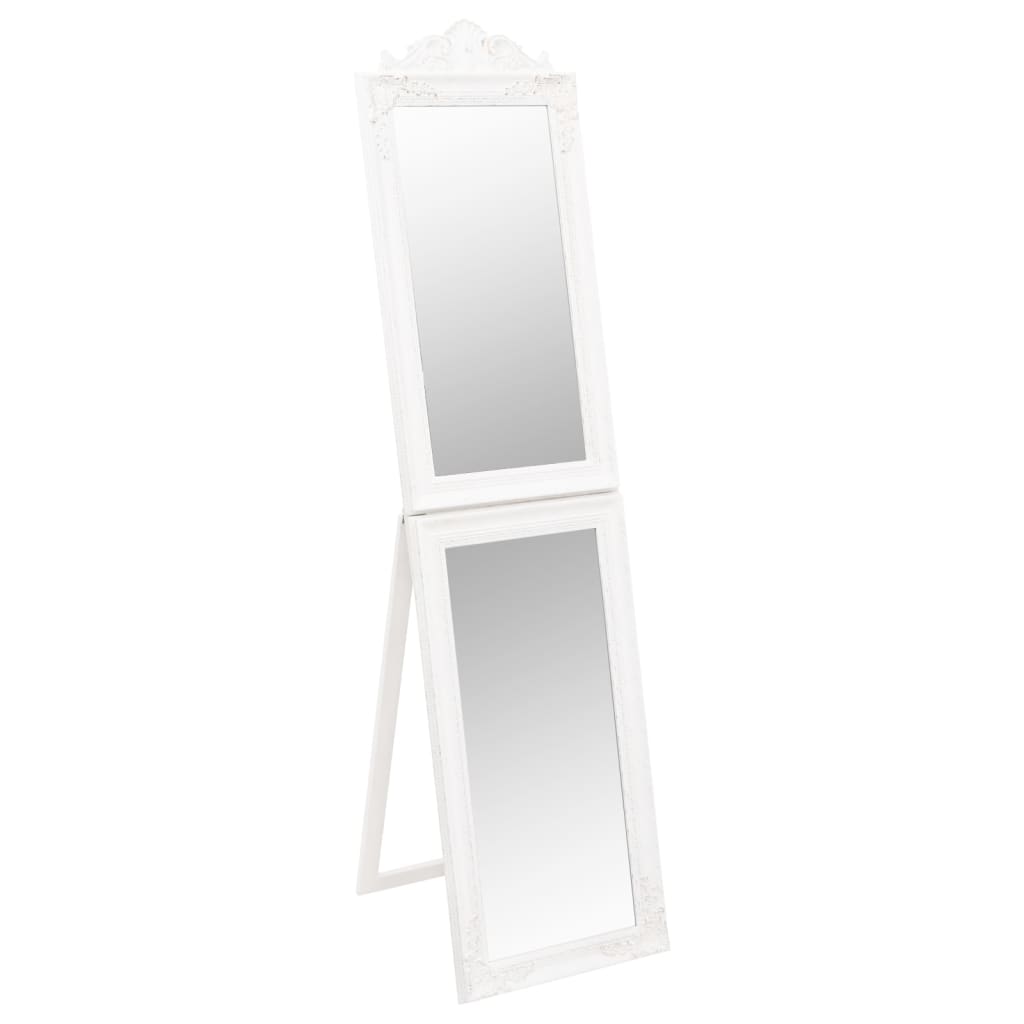 Vidaxl Free-Standing Mirror - Foldable Glam Baroque Style Mirror | Elegant White Finish | Clear Glass Face For Natural Reflection | Ideal For Bedroom, Hallway, Dressing Room