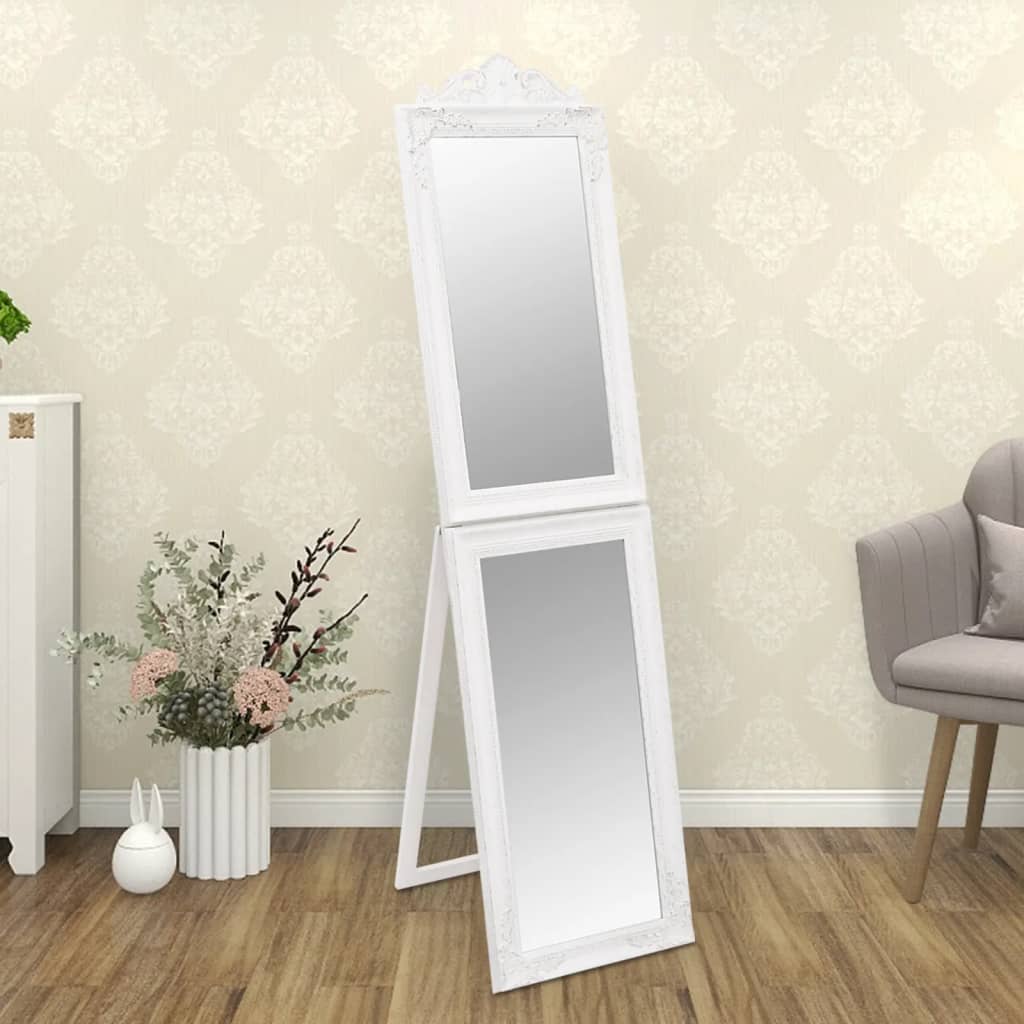 Vidaxl Free-Standing Mirror - Foldable Glam Baroque Style Mirror | Elegant White Finish | Clear Glass Face For Natural Reflection | Ideal For Bedroom, Hallway, Dressing Room