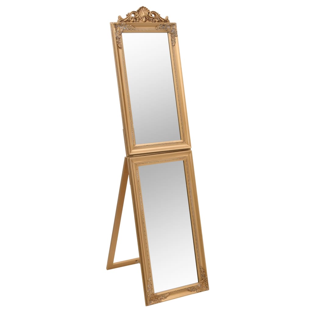 Vidaxl Free-Standing Baroque Style Mirror With Foldable Functionality - Clear Reflective Glass With Sturdy Gold Eucalyptus Wood Frame - Ideal For Bedrooms, Dressing Rooms, Hallways