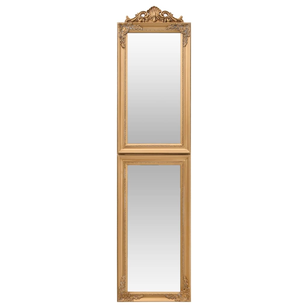Vidaxl Free-Standing Baroque Style Mirror With Foldable Functionality - Clear Reflective Glass With Sturdy Gold Eucalyptus Wood Frame - Ideal For Bedrooms, Dressing Rooms, Hallways