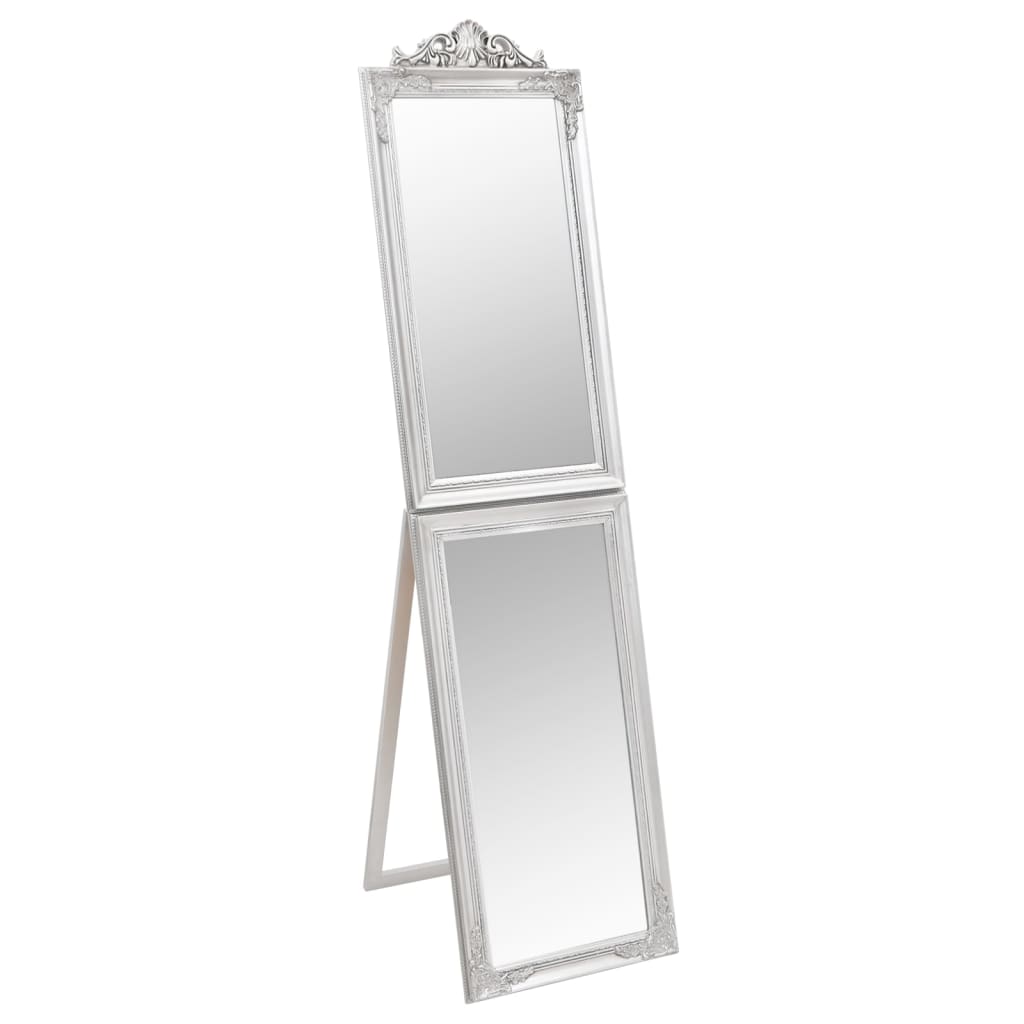 Vidaxl Free-Standing Baroque Style Mirror In Silver - Clear Reflection - Elegant Decorative Piece For Hallways, Bedrooms, And Cloakrooms