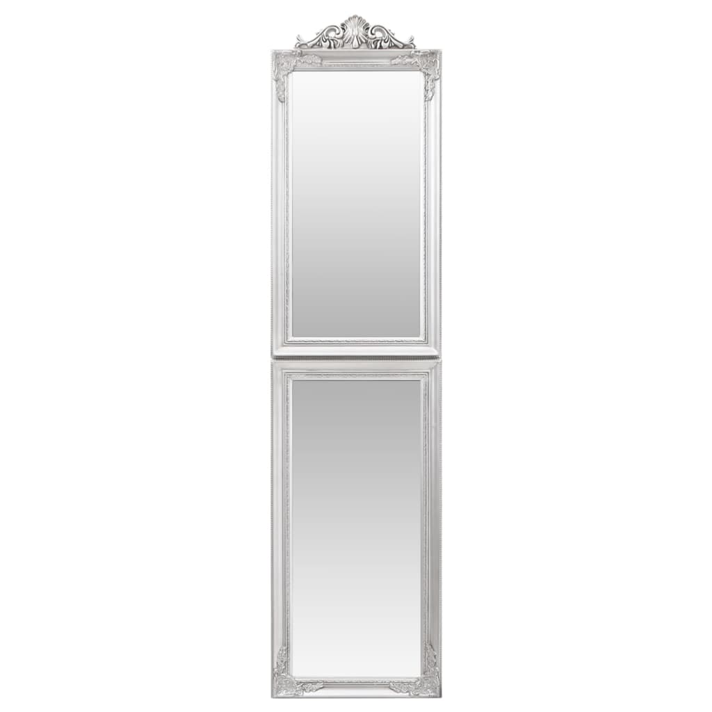 Vidaxl Free-Standing Baroque Style Mirror In Silver - Clear Reflection - Elegant Decorative Piece For Hallways, Bedrooms, And Cloakrooms