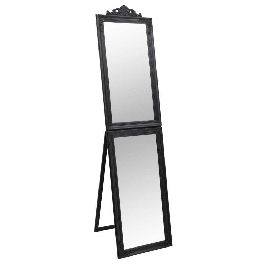 Vidaxl Black Rectangular Free-Standing Mirror With Baroque Pattern | Glass, Eucalyptus Wood And Engineered Wood Material | Perfect For Hallway, Bedroom, Dressing Room - 19.7&quot;X78.7&quot;