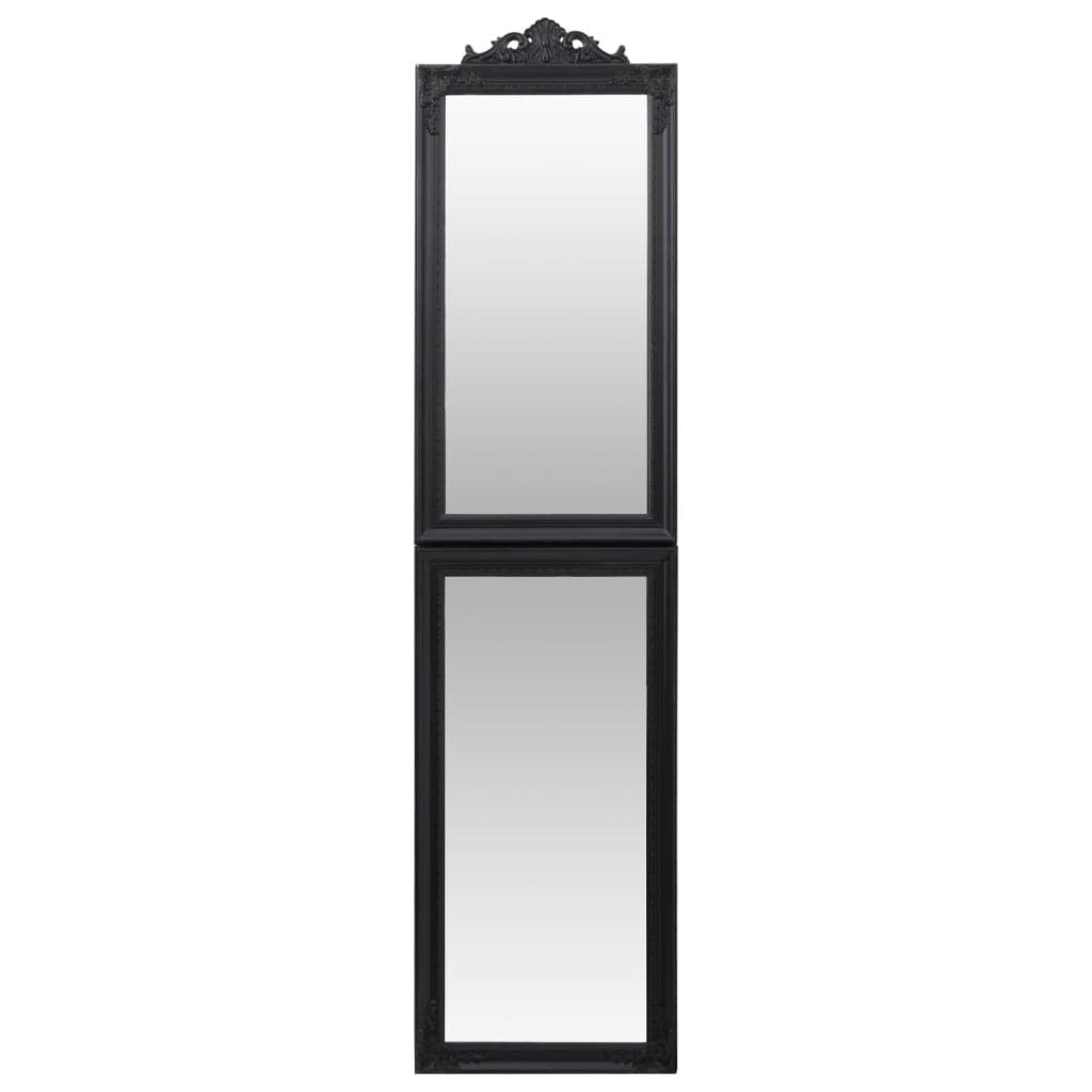 Vidaxl Black Rectangular Free-Standing Mirror With Baroque Pattern | Glass, Eucalyptus Wood And Engineered Wood Material | Perfect For Hallway, Bedroom, Dressing Room - 19.7&quot;X78.7&quot;