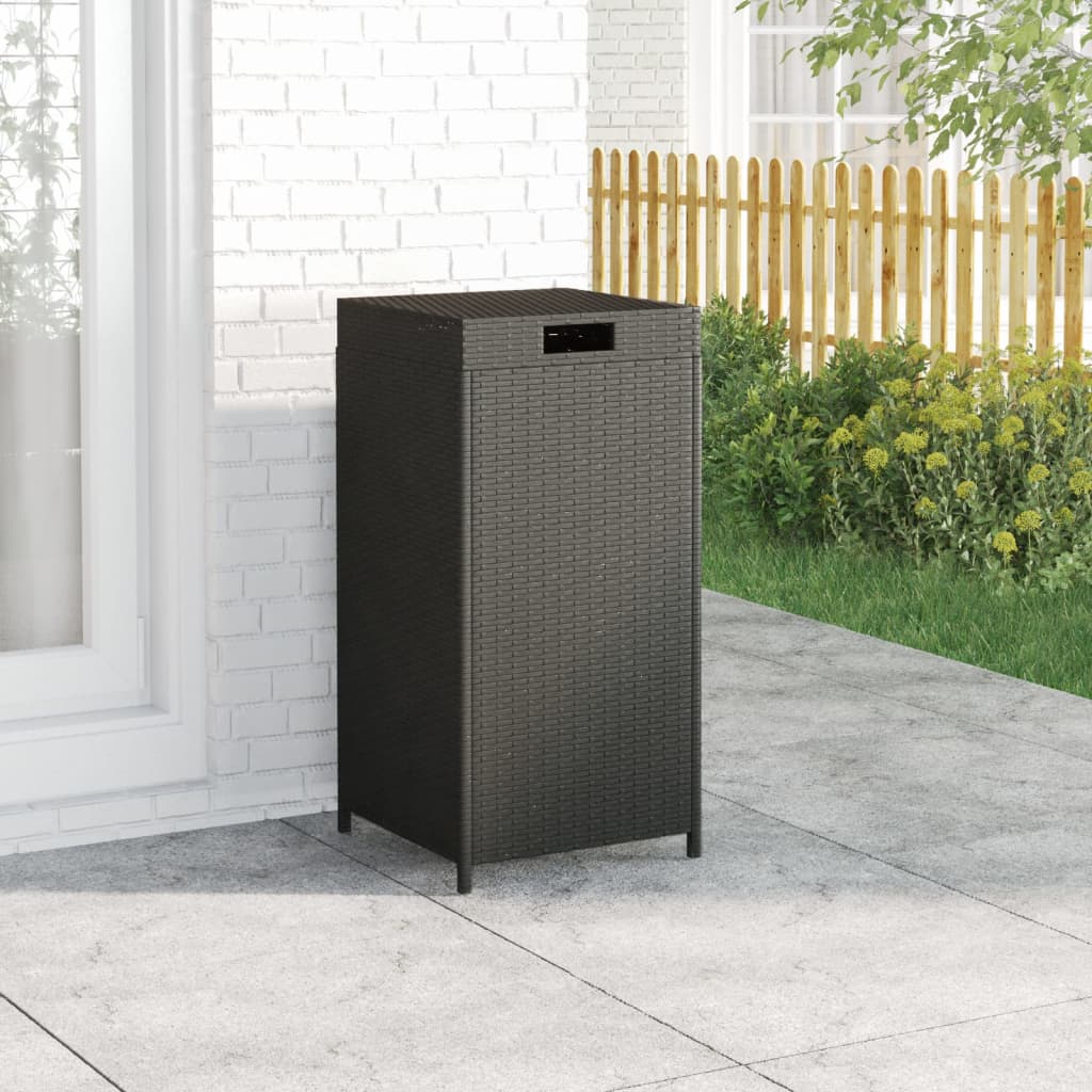 Vidaxl Indoor And Outdoor Use Trash Bin - Large Capacity, Stable Powder-Coated Steel Frame And Durable Uv-Resistant Poly Rattan Material In Black, 15.7" X 15.7" X 31.5"