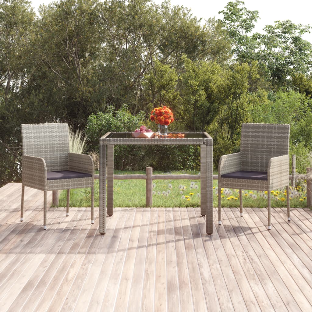vidaXL Table de jardin dessus en verre Gris 90x90x75 cm Rsine tresse