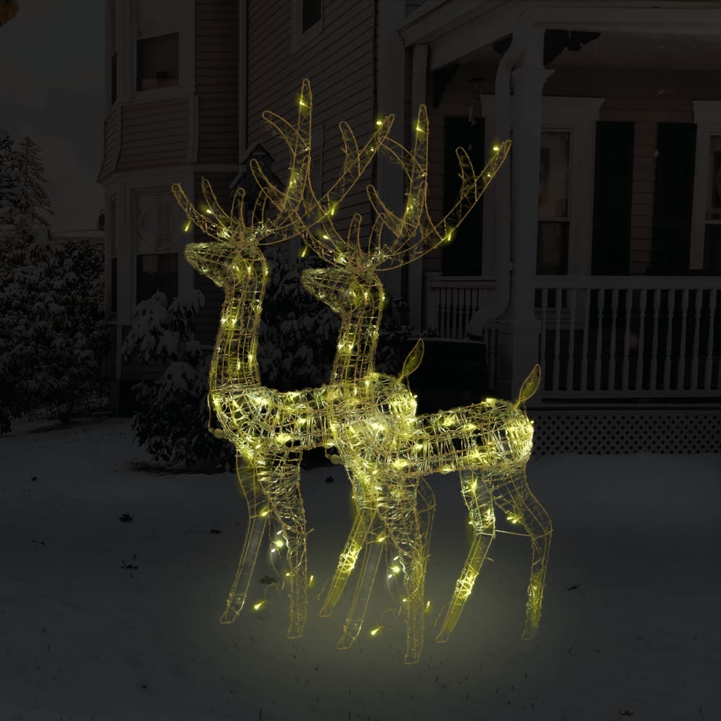 Vidaxl 2-Piece Set, Pre-Lit Acrylic Reindeer Christmas Decorations, 47.2" Outdoor/Indoor Display, 140 Warm White Led Lights, 8 Lighting Modes, Weather Resistant, With Usb Connection And 16.4' Exte...