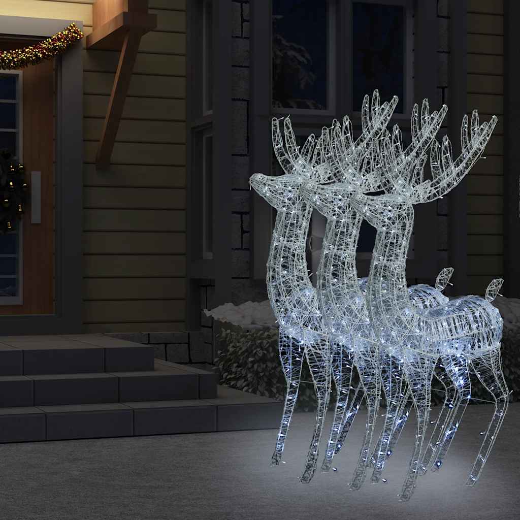 Vidaxl Reindeer Christmas Decoration 3 Pcs, Pre-Lit Christmas Lighting With 250 Leds, Xmas Decoration For Indoor Outdoor, Holiday Ornament, Cold White