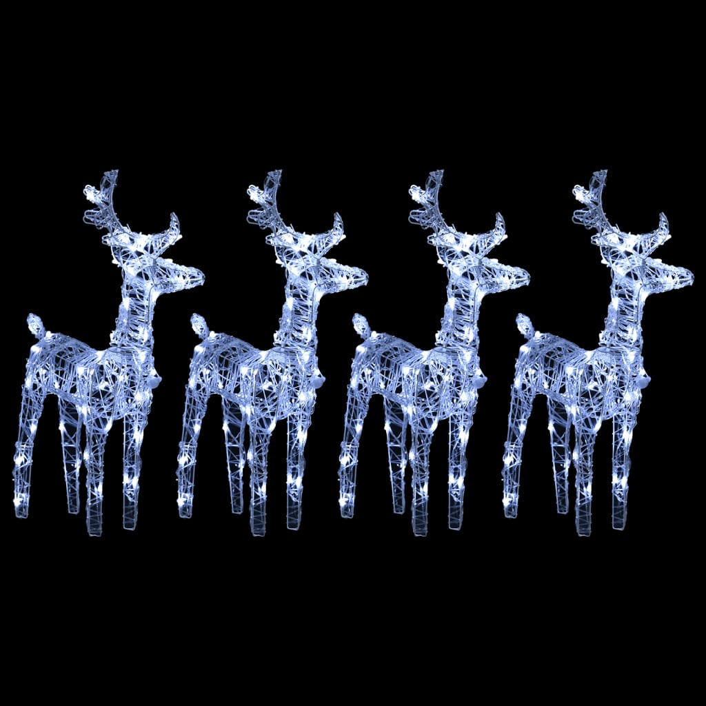 Vidaxl Christmas Reindeers 4 Pcs, Christmas Lighting Display With 160 Leds, Xmas Decoration For Indoor Outdoor, Holiday Ornament, Cold White Acrylic