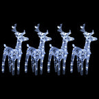 Vidaxl Christmas Reindeers 4 Pcs, Christmas Lighting Display With 160 Leds, Xmas Decoration For Indoor Outdoor, Holiday Ornament, Cold White Acrylic