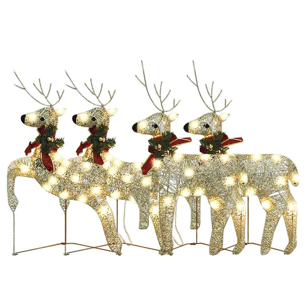 Vidaxl Christmas Reindeers 4 Pcs, Christmas Lighting Display With 80 Leds, Xmas Decoration For Indoor Outdoor, Holiday Ornament, Modern Style, Gold