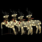 Vidaxl Christmas Reindeers 4 Pcs, Christmas Lighting Display With 80 Leds, Xmas Decoration For Indoor Outdoor, Holiday Ornament, Modern Style, Gold