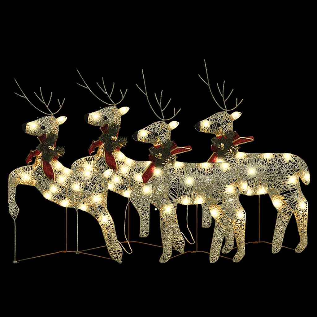 Vidaxl Christmas Reindeers 4 Pcs, Christmas Lighting Display With 80 Leds, Xmas Decoration For Indoor Outdoor, Holiday Ornament, Modern Style, Gold