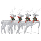 Vidaxl Christmas Reindeers 4 Pcs, Christmas Lighting Display With 80 Leds, Xmas Decoration For Indoor Outdoor, Holiday Ornament, Modern Style, Silver