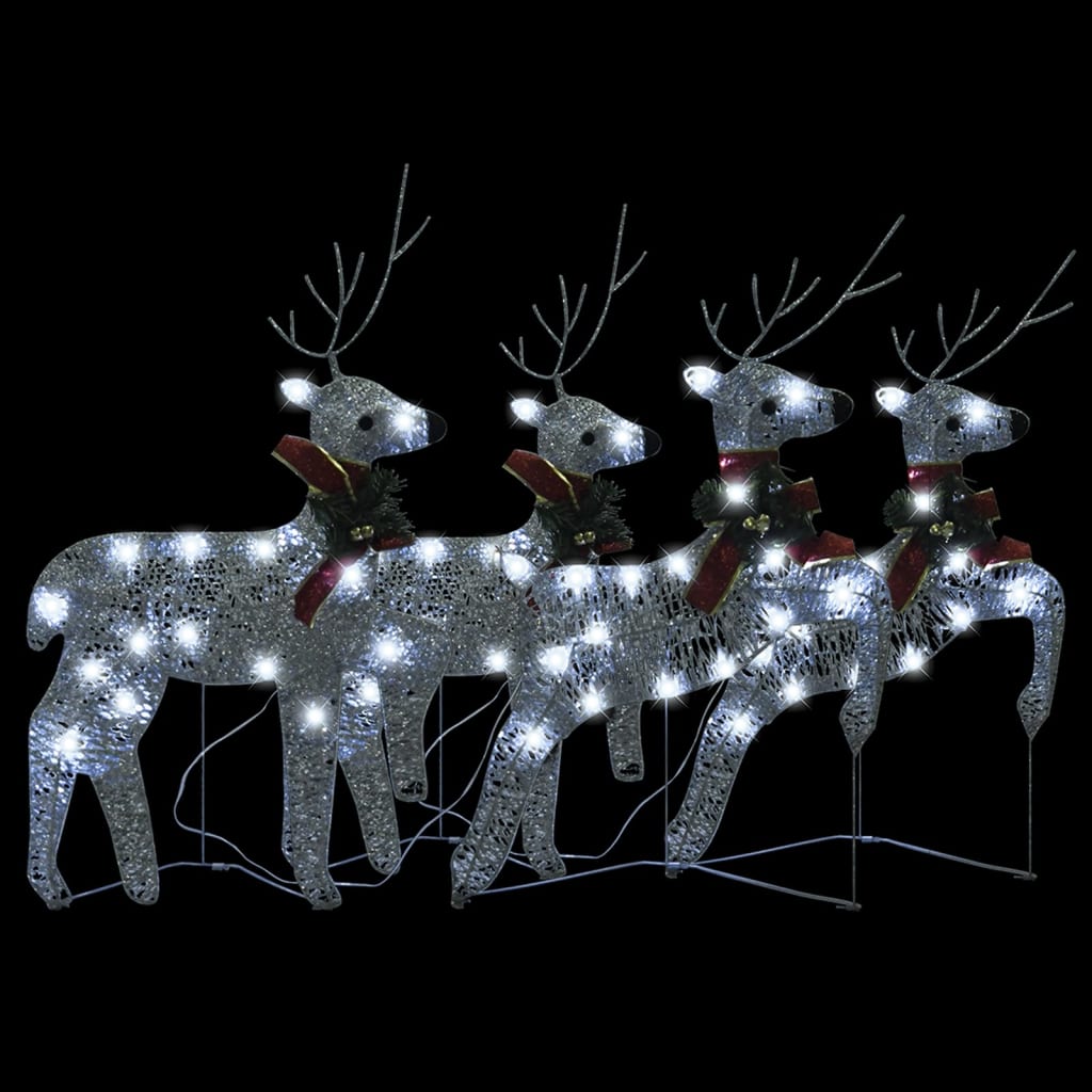 Vidaxl Christmas Reindeers 4 Pcs, Christmas Lighting Display With 80 Leds, Xmas Decoration For Indoor Outdoor, Holiday Ornament, Modern Style, Silver