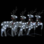 Vidaxl Christmas Reindeers 4 Pcs, Christmas Lighting Display With 80 Leds, Xmas Decoration For Indoor Outdoor, Holiday Ornament, Modern Style, Silver