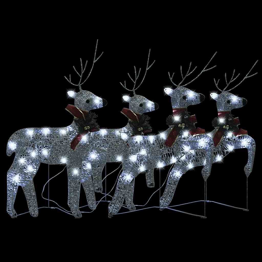 Vidaxl Christmas Reindeers 4 Pcs, Christmas Lighting Display With 80 Leds, Xmas Decoration For Indoor Outdoor, Holiday Ornament, Modern Style, Silver