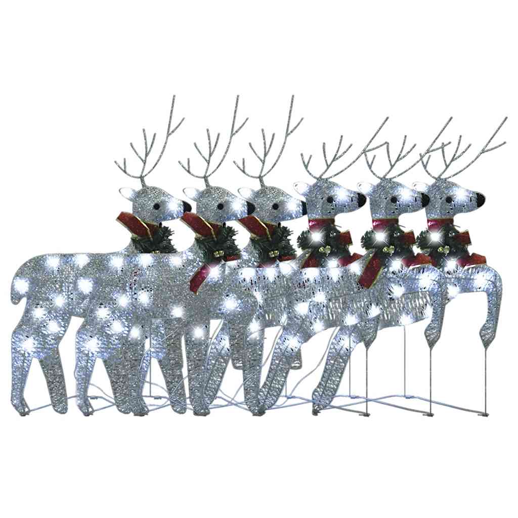 Vidaxl Christmas Reindeers 6 Pcs, Christmas Lighting Display With 120 Leds, Xmas Decoration For Indoor Outdoor, Holiday Ornament, Modern, Silver
