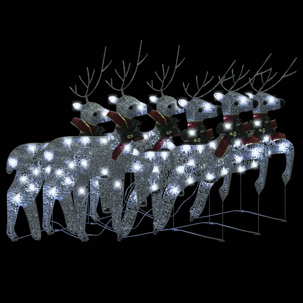 Vidaxl Christmas Reindeers 6 Pcs, Christmas Lighting Display With 120 Leds, Xmas Decoration For Indoor Outdoor, Holiday Ornament, Modern, Silver