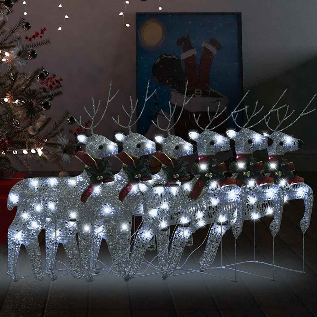 Vidaxl Christmas Reindeers 6 Pcs, Christmas Lighting Display With 120 Leds, Xmas Decoration For Indoor Outdoor, Holiday Ornament, Modern, Silver