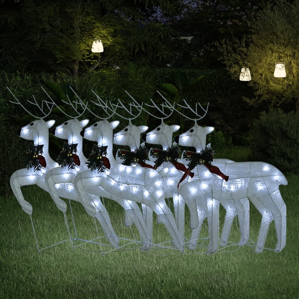 Vidaxl Christmas Reindeers 6 Pcs, Christmas Lighting Display With 120 Leds, Xmas Decoration For Indoor Outdoor, Holiday Ornament, Modern Style, White