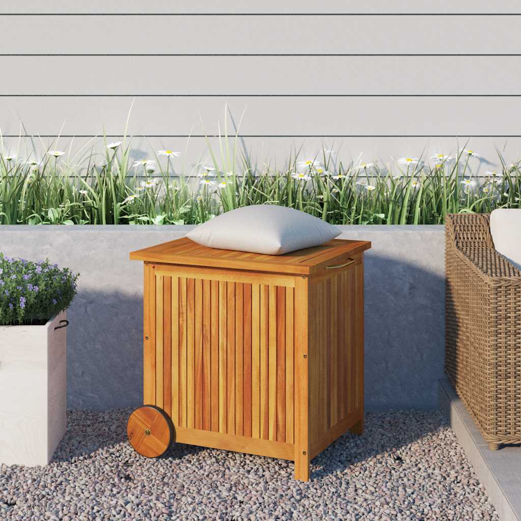 vidaXL Patio Storage Box with Wheels 23.6x19.7x22.8 Solid Wood Acacia