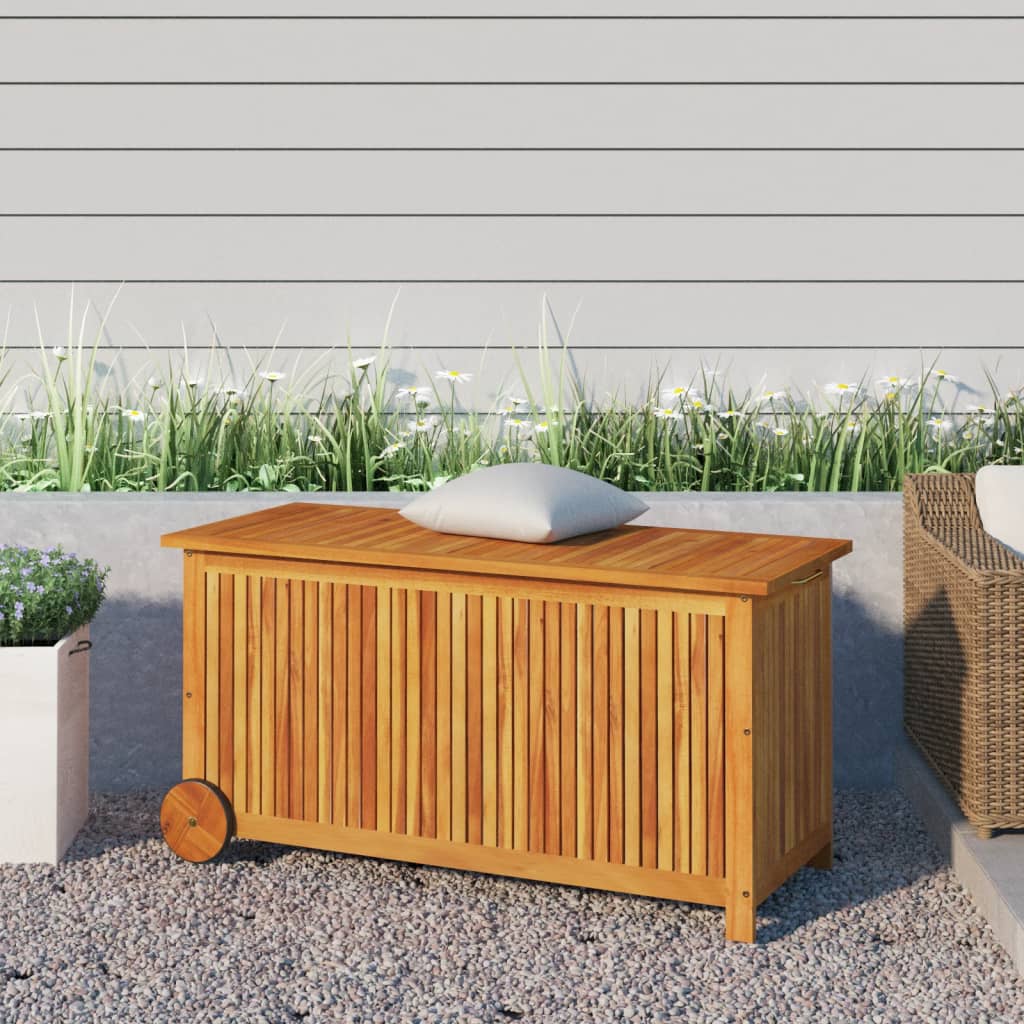 vidaXL Patio Storage Box with Wheels 44.5x19.7x22.8 Solid Wood Acacia