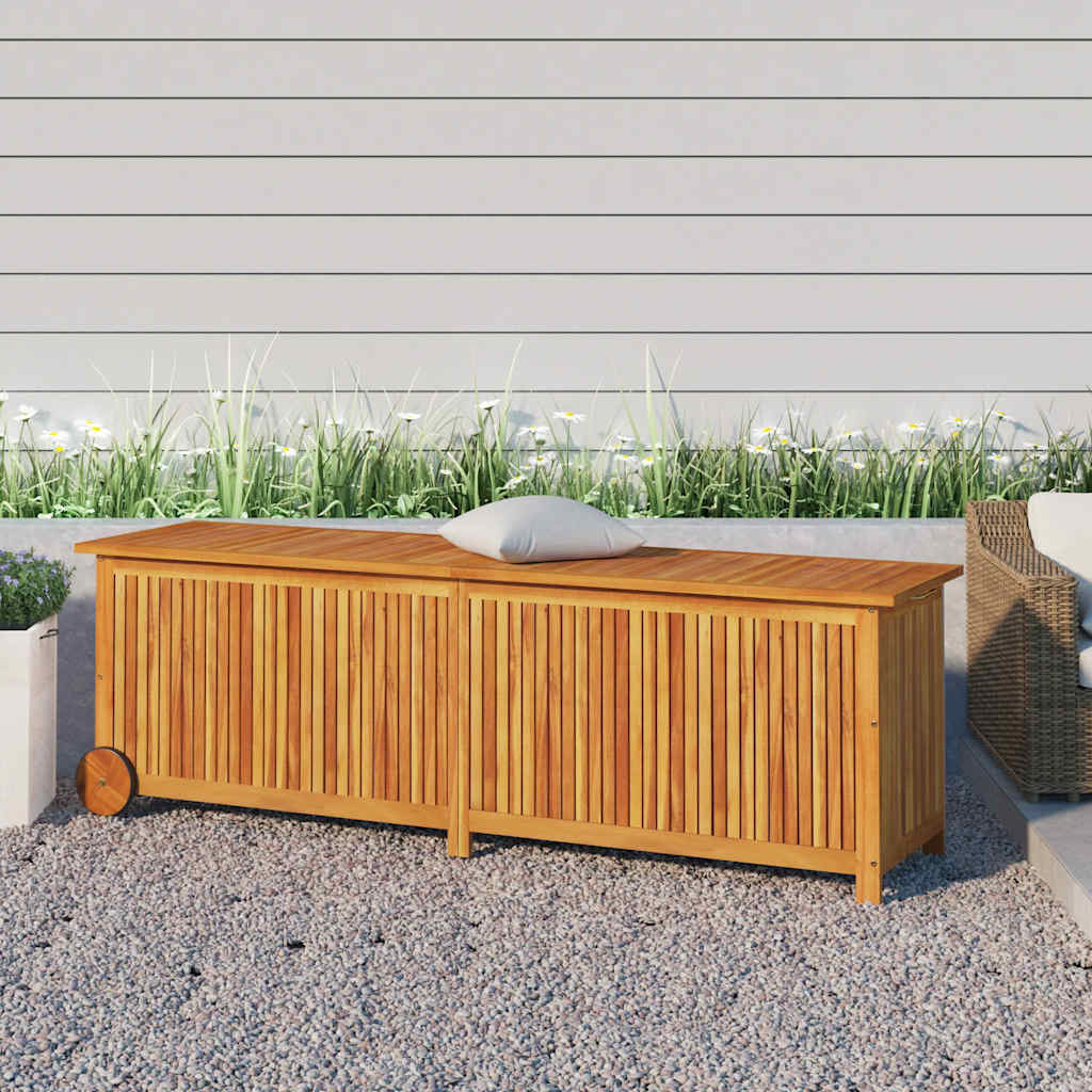 vidaXL Patio Storage Box with Wheels 59.1x19.7x22.8 Solid Wood Acacia