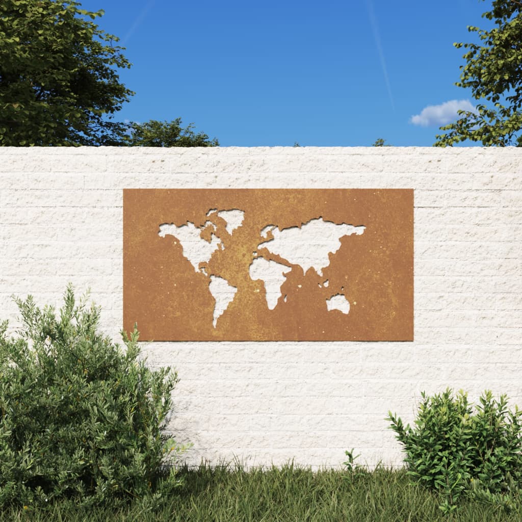 vidaXL Patio Wall Decoration 41.3x21.7 Corten Steel World Map Design