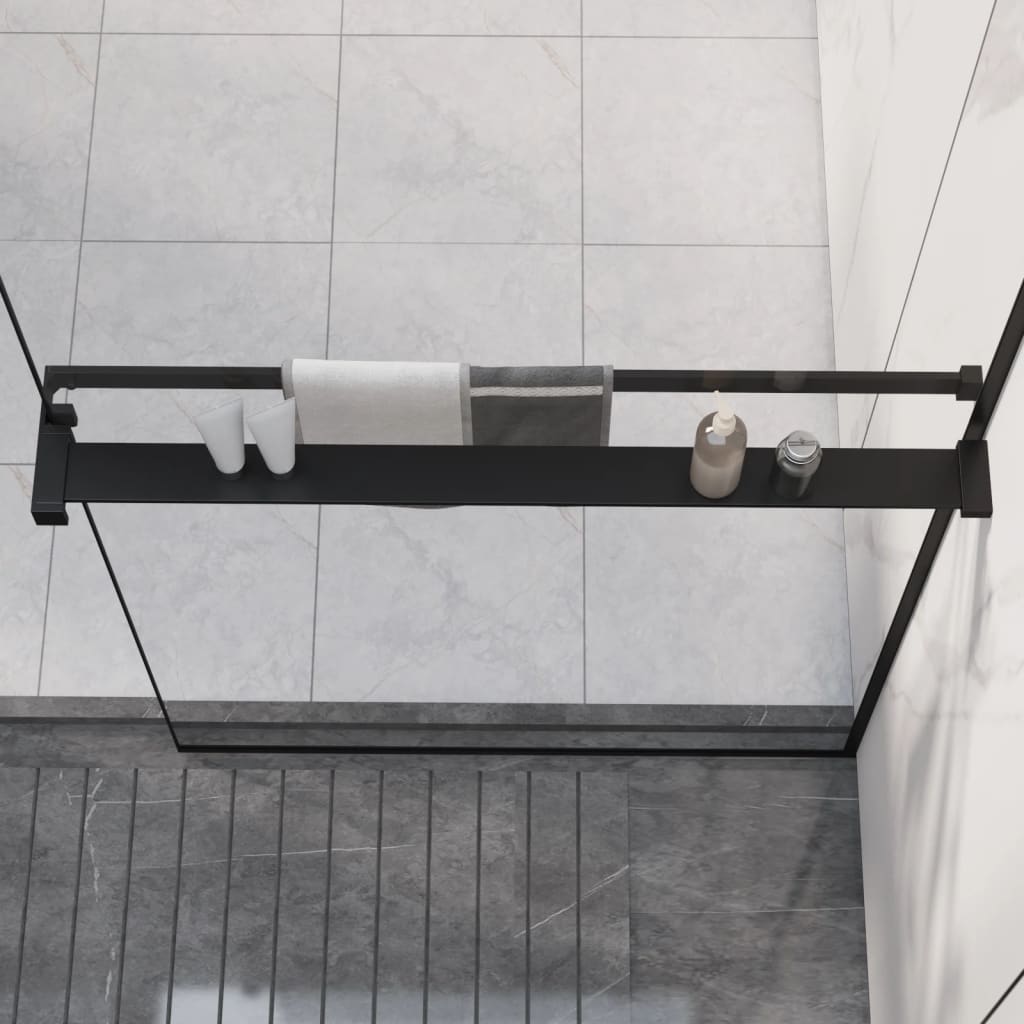 Vidaxl Aluminum Shower Shelf For Walk-In Shower Wall – Black, Lightweight, Corrosion Resistant, Wall-Mounted With Towel Holder, Minimalist Design, Easy Assembly, Fits Various Glass Thicknesses