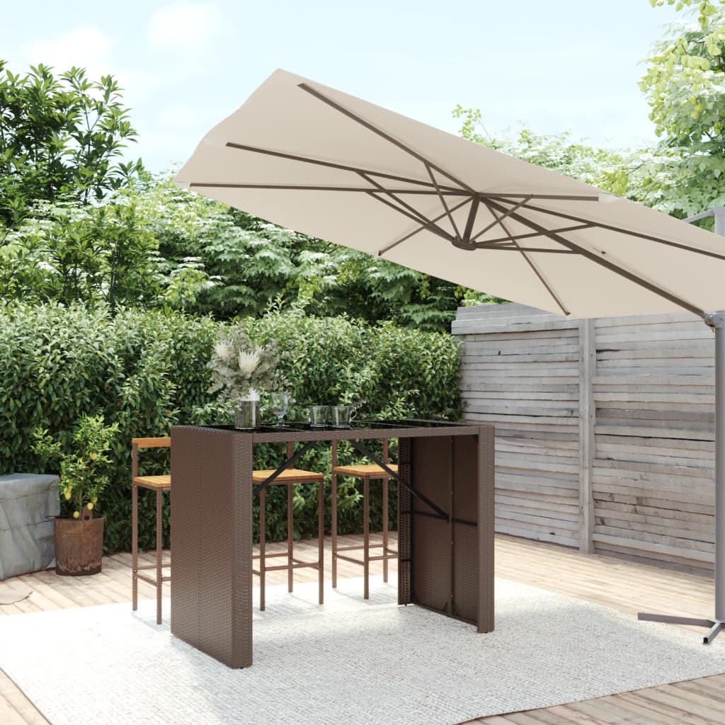 vidaXL Bar Table with Glass Top Brown 57.1x31.5x43.3 Poly Rattan