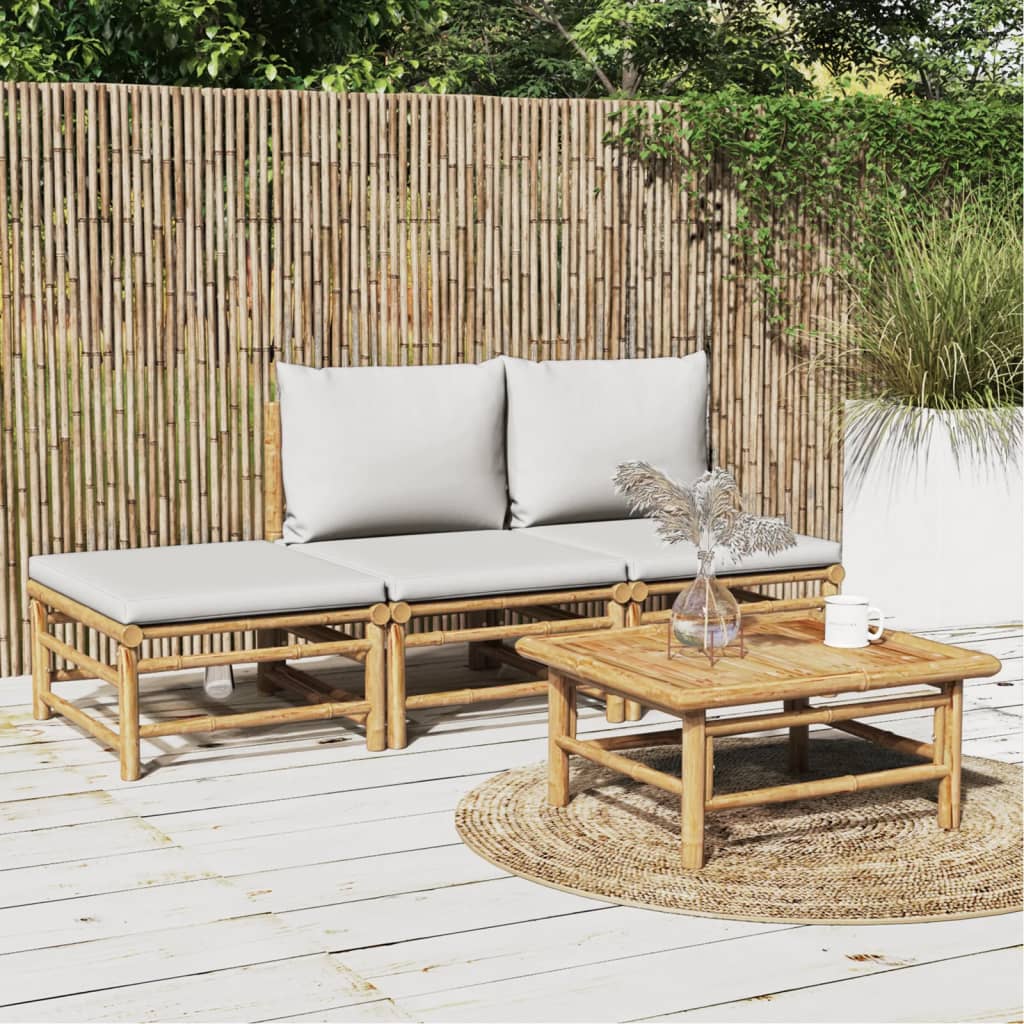 vidaXL 4 Piece Garden Lounge Set with Light Grey Cushions Bamboo