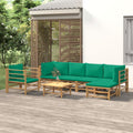 vidaXL 7 Piece Garden Lounge Set with Green Cushions  Bamboo