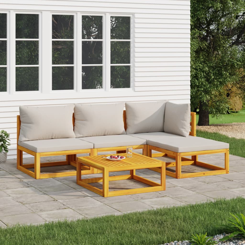 vidaXL 5-tlg. Garten-Lounge-Set mit Hellgrauen Kissen Massivholz