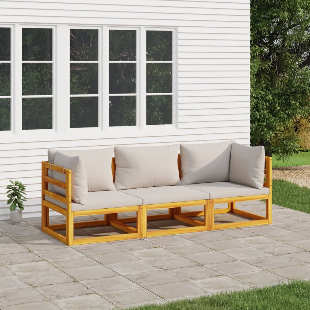 vidaXL 3-tlg. Garten-Lounge-Set mit Hellgrauen Kissen Massivholz