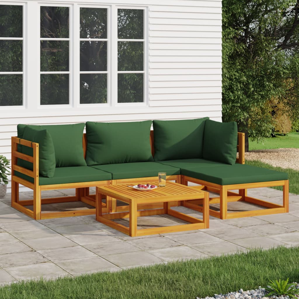 vidaXL 5-tlg. Garten-Lounge-Set mit Grnen Kissen Massivholz