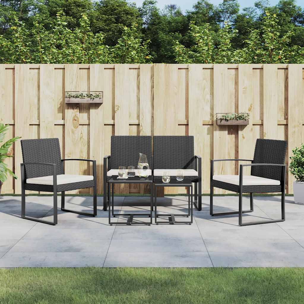 vidaXL 5 piece Patio Dining Set with Cushions Black PP Rattan