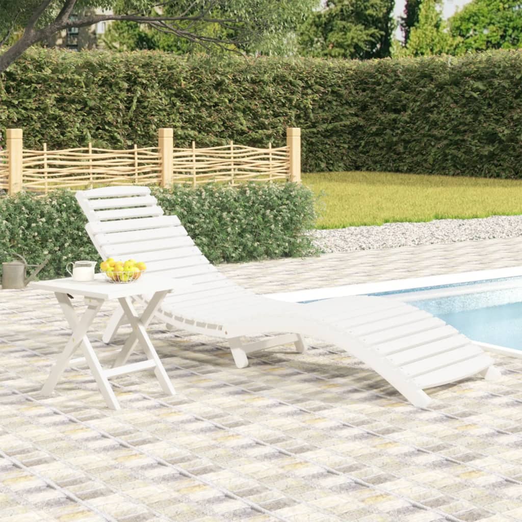 vidaXL Sun Lounger with Table White Solid Wood Acacia