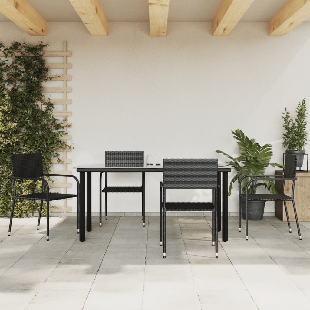 vidaXL 5 Piece Garden Dining Set Black Poly Rattan