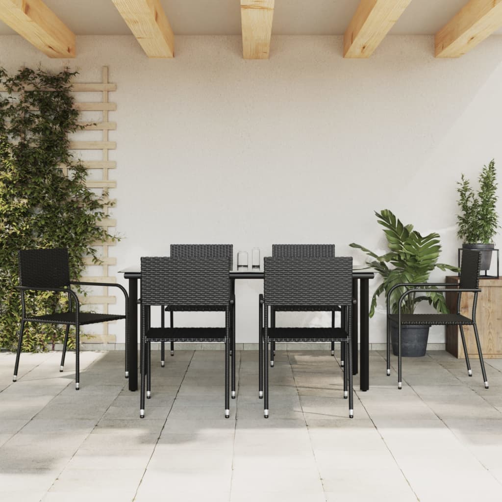 vidaXL 7 Piece Garden Dining Set Black Poly Rattan