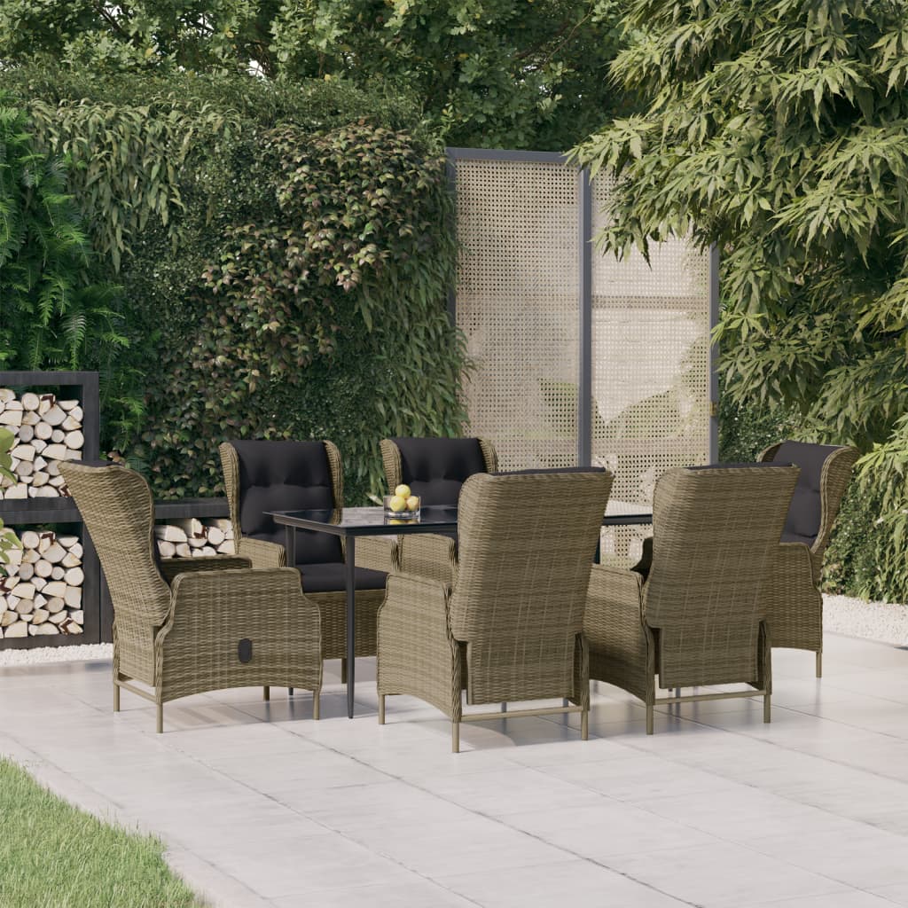 vidaXL 7 Piece Patio Dining Set Brown Poly Rattan