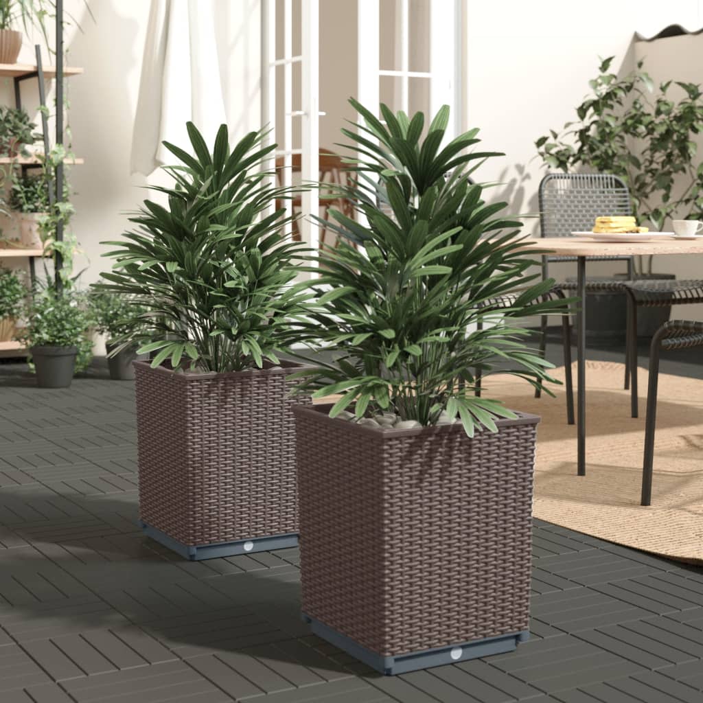 vidaXL Planters 2 pcs Brown 11.8x11.8x14.6 Polypropylene