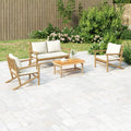 vidaXL 4 Piece Garden Lounge Set with Cream White Cushions Bamboo