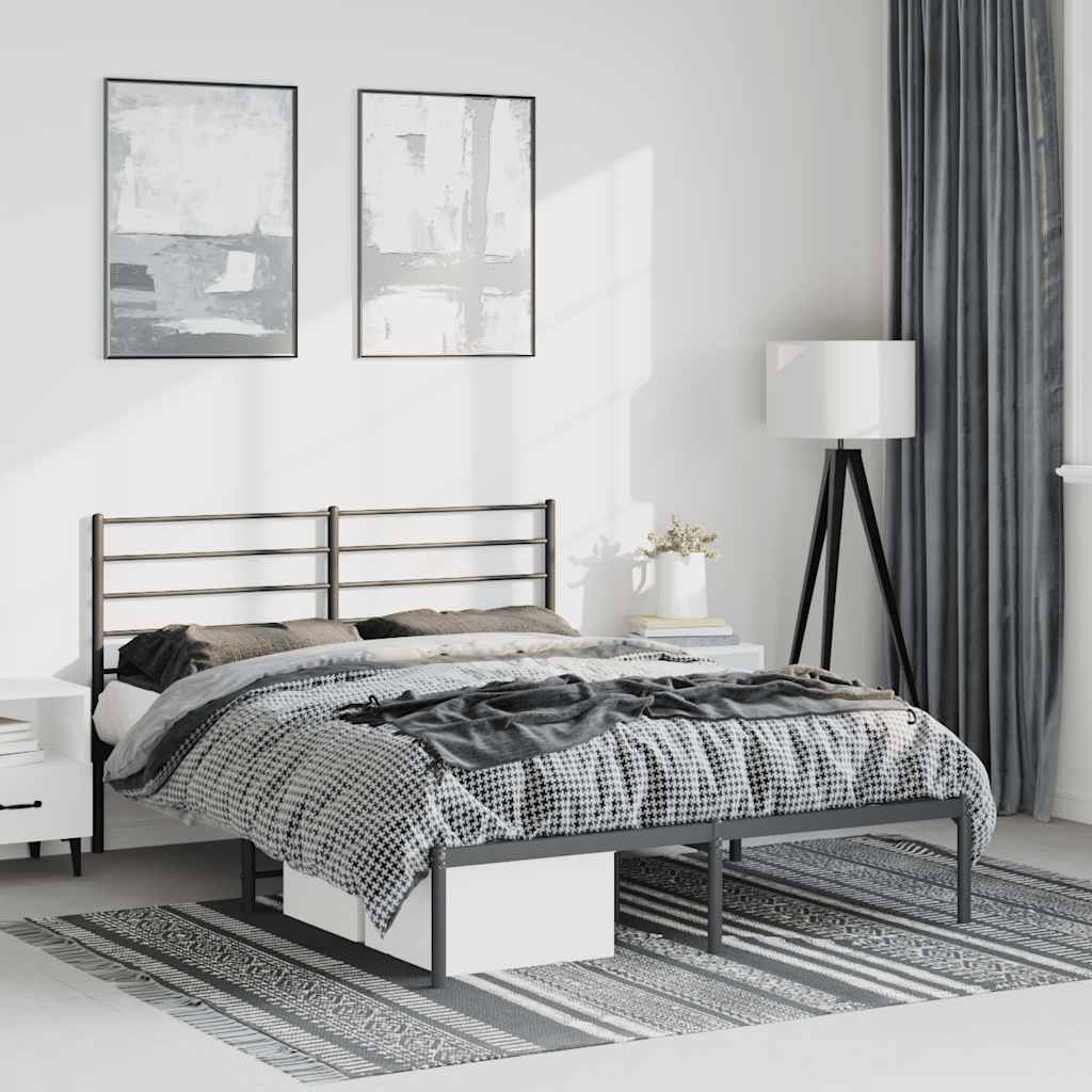 vidaXL Metal Bed Frame with Headboard Black 59.8x78.7