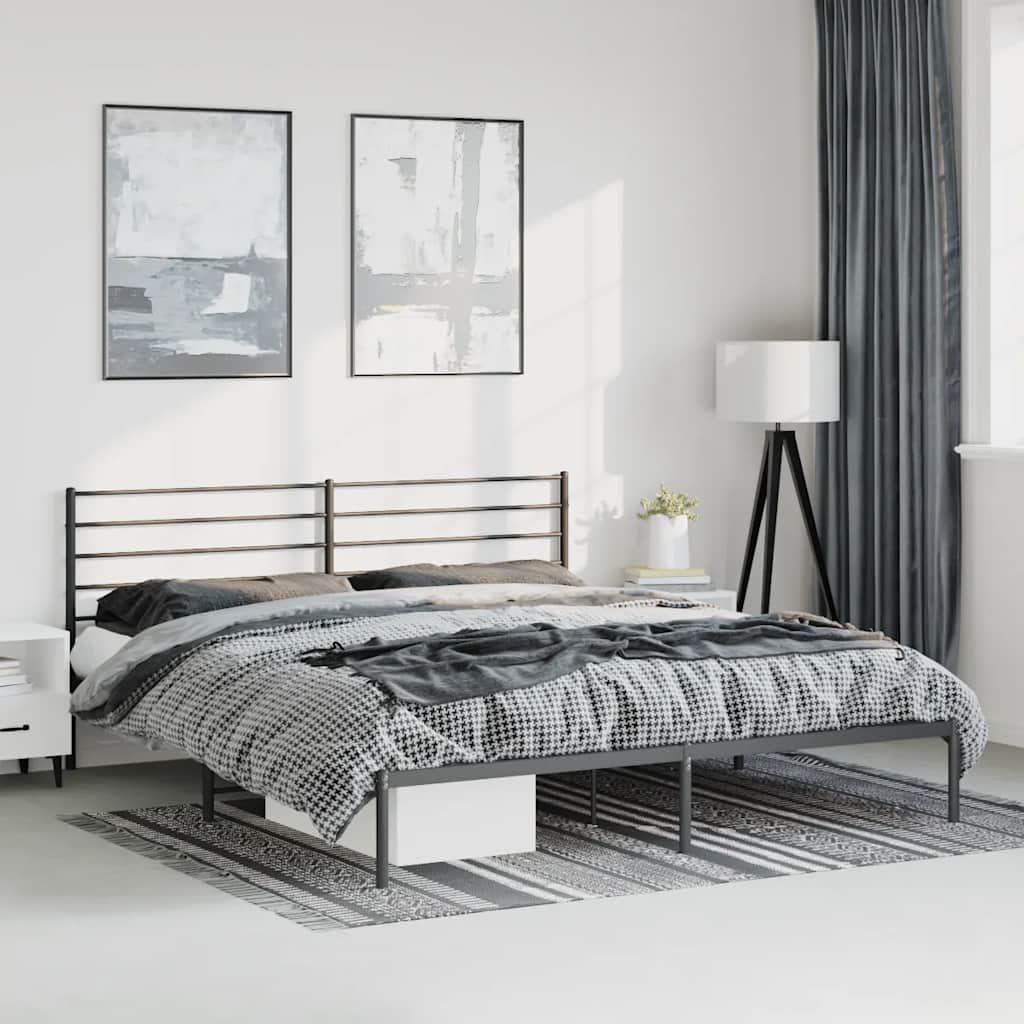 vidaXL Metal Bed Frame with Headboard Black 76x79.9