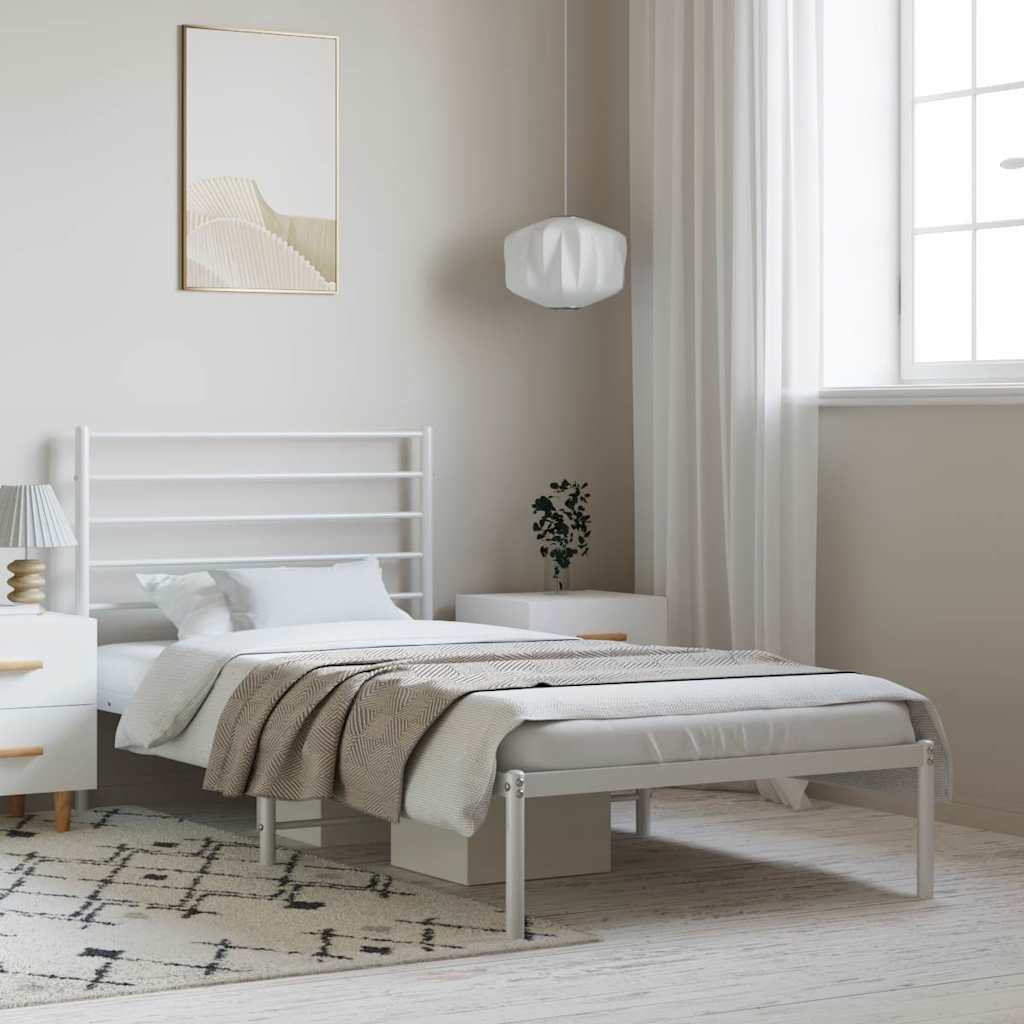 vidaXL Metal Bed Frame with Headboard White 39.4x74.8
