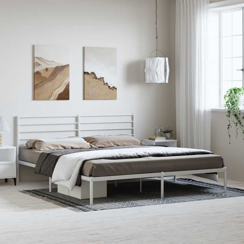 vidaXL Metal Bed Frame with Headboard White 72x83.9