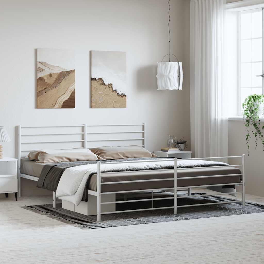 vidaXL Metal Bed Frame with Headboard and Footboard White 76x79.9