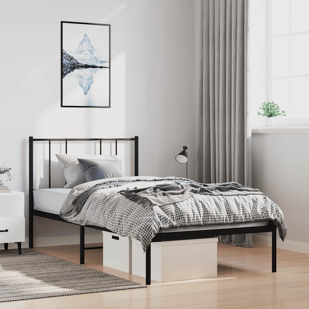 vidaXL Metal Bed Frame with Headboard Black 39.4x74.8