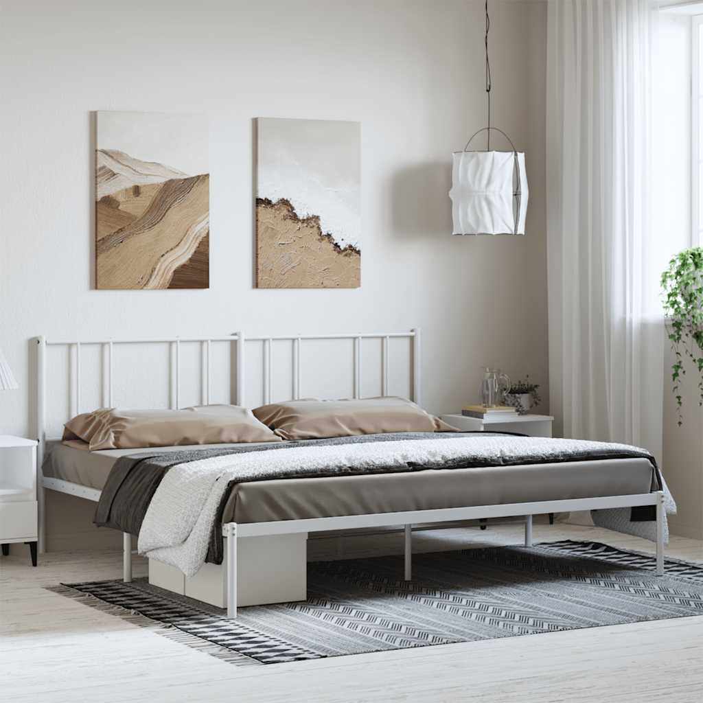 vidaXL Metal Bed Frame with Headboard White 76x79.9